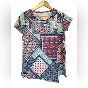 7. NWOT Cuddle Duds Scoop Neck Short Sleeve Multi color XS Top
